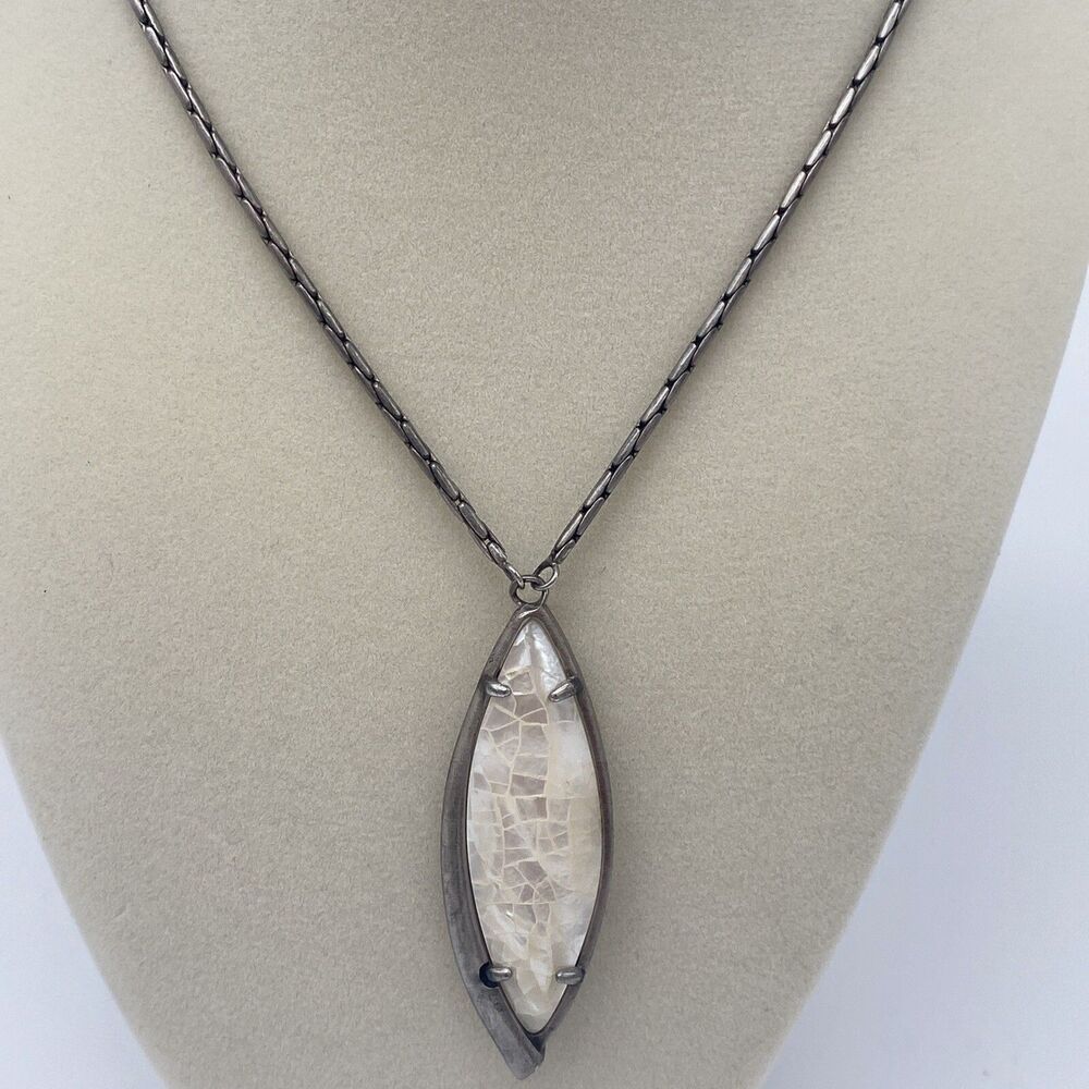 Kendra Scott Milla Long Pendant Necklace Adjustable Silver Tone Crackle Stone